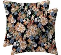 Black Background Flower Pillow Covers Retro Flower Vintage Style Bohemian Decorative Throw Pillows Pillowcase Square Cushion Case for Couch Sofa Bed Bedroom Car Living Room, 18x18 Inch, Black