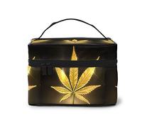 Black Background Horse Cosmetic Bag Makeup Bag Large Travel Makeup Organizer Case, Excellent Capacity, Water-Resistant, Suitable For Women Families Couples Or Long-Term Travel., Golden Cannabis, One