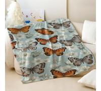 Black Background Pink White Butterfly Dance Geometric Floral Printed Flannel Blanket, Modern Elegant Soft Throw Blanket for Sofa and Bed, Perfect Room Decor for Women (03,200x200cm)