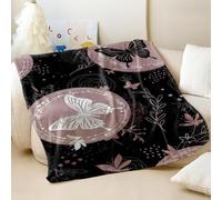 Black Background Pink White Butterfly Dance Geometric Floral Printed Flannel Blanket, Modern Elegant Soft Throw Blanket for Sofa and Bed, Perfect Room Decor for Women (05,130x150cm)