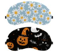 Black Background Pumpkin Ghost Bat Cat 2-Pack Light-Blocking, Soft, Breathable Sleeping Masks Blindfold Sleep Masks