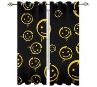 Black Background With Dripping Paint Effect Smiley Face Blackout Curtains For Living Room Eyelet 55X63 Inch Kids Boys Girls Bedroom Thermal Insulated Curtains 2 Panels Super Soft Soundproof Nursery
