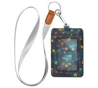 Black Background with Little Stars on it Badge Holder Cute with Lanyard and 3-Card Capacity id Card Holder Vertical for Staffs Officers Students Doctors Employees