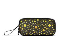 Black Background with Lots of Yellow Dots Nylon Pencil Bag for Teens Big Capacity School Pencil Case Stationery Organizer for Preppy School Teens