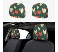 Black Background With Red And White Hearts Head Rest Cover Car Accessories, 2 Pcs Car Seat Headrest Cover, Washable Headrest Protector Universal Fit To All Car Suvs Truck Van Vehicles Auto