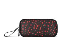 Black Background with Red Dots on It Nylon Pencil Bag College High Capacity Pencil Cases for Girls School Stationery for Office Boys