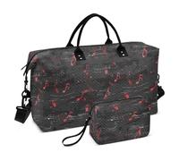 Black Background with Red Notes Large Travel Bag Carry on Bag Travel Tote Gym Bag with Adjustable Strap for Business Trips 2 Pcs Set