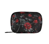 Black Background with Red Roses Falling Slowly Pill Bags for Travel Reusable with Detachable Compartments Reusable Travel Medicine Organizer for Purse