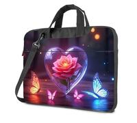 Black Bag Love In Bloom: A Heart-Shaped Rose With Butterflies Laptop Bag 17 Inch Laptop Backpack Laptop Sleeve(26x36cm)