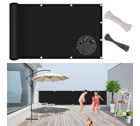 Black Balcony Windbreak Screen 180x370 cm Durable protects from the wind and ensures maximum privacy with nylon cord and ties ideal for terraces fences and outdoor spaces.