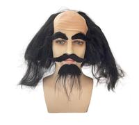 Black Bald Head Wigs Halloween Old Man Costume Wigs Set With Mustache Eyebrows Mad Scientist Professor Wigs Grandpa Costume Accessories Cosplay Party Fancy Dress