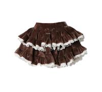 Black Ballet Cake Skirt Corduroy Ruffle Edge Fold Stitching Design Women's Fluffy Skirt Sweet Korean Fashion American Y2k Fall-Brown-L