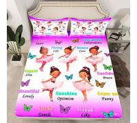Black Ballet Girl Bedding Set Twin Size,African Style American Dancing Lover Fitted Sheet Kids Teens Room Decor,Colorful Butterfly Bed Sheet Women Inspirational Quotes Deep Pocket Sheet,Purple White