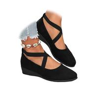 Black Ballet Shoes for Women,Elegant Comforble Slip On Flats Women's with Elastic Ankle Wedge Heel Fold Up Shoe Dancing Girls Dress Orthopedic Sneakers Casual Crisscross Strap Loafers