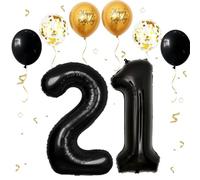 Black Balloon Number, Number 21 balloons Black,21th Birthday Balloon for Girl Boy,40" Foil Number 21 Balloons with Black Gold Latex Confetti Balloons for 21th Birthday Decorations