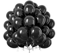 Black Balloons, 50 Pcs Balloon 12 Inch Matte Black Latex Balloons with Ribbons for Men Boys Women Girls Birthday Graduation New Year Retirement Halloween Christmas Anniversary Party Decorations