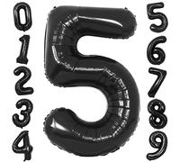 Black Balloons Number 5, Large 40 Inch Foil Helium Number Balloons Black Digit 5 Balloon for Boys Girls Birthday Party Anniversary Graduation Celebration Black Theme Party Decorations