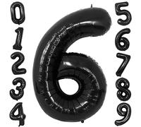 Black Balloons Number 6, Large 40 Inch Foil Helium Number Balloons Black Digit 6 Balloon for Boys Girls Birthday Party Anniversary Graduation Celebration Black Theme Party Decorations