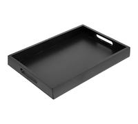 Black Bamboo Wood Serving Tray, 41 x 31 x 3.5 cm Rectangle Platter with Recessed Handles, Sturdy Ottoman Tray for Coffee, Tea, Drinks, Food, and Decorative Displays