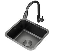 Black Bar Sink Built-in Sink Small Kitchen Sink Undermount Sink Black Pull-out Faucet Complete Accessories (Size : 35X33CM)