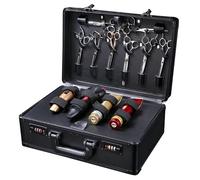 Black Barber Salon Tool Kits Storage Travel Carry Case Organizer Box Portable Station Hair Stylist Case,with Assist Strip Fixing Strap and Password Lock,for Professional Artists, Barbers, Hairdressers