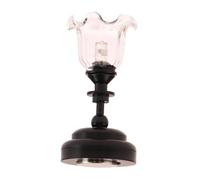 Black Base Ceiling Chandelier With Clear Flower Shade For 1/12 Scale Dollhouses Rooms Decoration Scene Display Accessory Electric Dollhouses Light