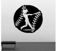 Black Baseball Player boy Mural with Giant Pattern Baseball Art Wall Sticker Indoor Sports Decoration Sticker