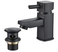 Black Basin Mixer Tap, NewEast Square Cloakroom Tap with Pop up Waste, Mono Bathroom Sink Tap