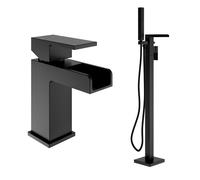 Black basin tap and freestanding bath filler tap pack - Quadra