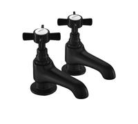 Black Basin Taps Pair, HEXMIXER Victorian Bathroom Sink Taps, 1/4 Turn Matte Black Brass Traditional Basin Pillar Taps G1/2 042BK