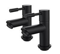Black Basin Taps Pair,Luckyhome Twin Hot and Cold Basin Pillar Sink Taps for Bathroom 1/4 Turn