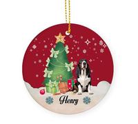 Black Basset Hound Dog Ceramic Christmas Ornaments With Lanyard Christmas Hanging Decoration 7.3Cm Hanging Decorations