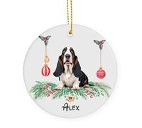 Black Basset Hound Dog Ceramic Christmas Ornaments With Lanyard Christmas Tree Hanging Ornament 7.3Cm Xmas Tree Ornament Hanging