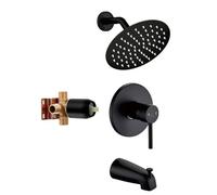 Black Bath Shower Faucet Set Complete with 6" Rain Shower Head and Tub Spout Including Shower Valve, Tub Shower, Trim Kit Round Matte Black