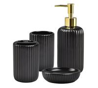 Black Bathroom Accessories Set, 4 Piece Ceramic Bathroom Set Complete - Toothbrush Holder, Soap Dispenser, Soap Dish, Toothbrush Tumbler, Elegant Bathroom Decor