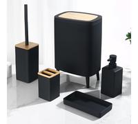 Black Bathroom Accessories Set Modern 5 Pcs Bamboo Bathroom Accessories