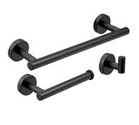 Black Bathroom Accessories Towel Rail Robe Hook Toilet Roll Holder, 3-Piece Set, Wall Mounted Towel Holder Tissue Paper Towel Hook