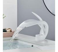 Black Bathroom Basin Faucet Brass Wash Sink Tap Waterfall Mixer Crane Modern Washbasin Faucet Hot Cold Water Tapware Deck Mount(White) (White)