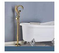 Black Bathroom Bathtub Faucet Floor-Standing Hot and Cold Mixer Taps Special Swan-Shaped Water Outlet Bathtub Floor Faucet(Gold B)