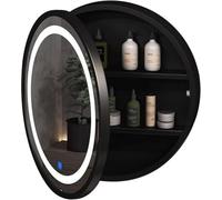 Black Bathroom Cabinet with Round Mirror Clear Bathroom Mirror WallMounted Makeup Mirror with Storage Shelf 50cm/19.7 inchesStylish and Functional Organizer