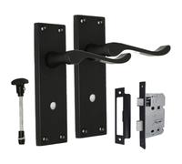 Black Bathroom Door Handle & Privacy Lock & Bathroom Sash Lock - Victorian Style Internal Thumb Turn Latch for Interior Doors Matt Black Door Handles (1 Pair of Bathroom Handles + Bathroom SASH Lock)