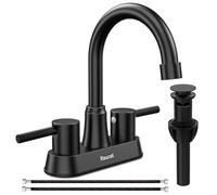 Black Bathroom Faucet 3 Hole, Bathroom Faucets for Sink 3 Hole, Bathroom Sink Faucet, 4 Inch 2 Handle Centerset, Lead-Free, with Copper Pop Up Drain (Matte Black)