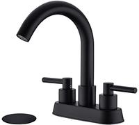 Black Bathroom Faucet, 4 Inch Centerset Faucet with Pop-Up Drain Assembly for Lavatory Vessel Sink, 2 Handle Deck Mounted, Matte Black