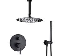 Black Bathroom Faucet Set Matte Brass Rainfall Shower Head 2 Outlet Tub Faucet Durable Brass Construction Modern Design for Luxury Bathrooms 12 Inch Spout