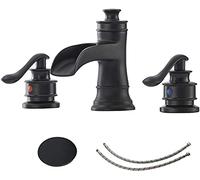Black Bathroom Faucet with Drain Assembly and Supply Hose Lavatory Sink Waterfall 8 inch Widespread Bathroom Faucet 2 Handle 3 Hole Mixer Tap by Homevacious