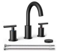 Black Bathroom Faucets 3 Hole, 2 Handle 8 in Widespread Matte Black Vanity Faucet 3 Holes with 360 Degree Rotating Spout for 6 to 12 inch Sink, Metal Pop Up Drain and cUPC Supply Lines