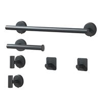 Black Bathroom Hardware Set 6-Piece Bathroom Accessories Accessory Bars Set With 40CM Towel Rail Toilet Paper Holder, 2 Wall Hooks, 2 Robe Hooks 304 Stainless Steel Screw-Fixed Wall Mounted