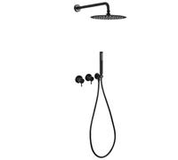 Black Bathroom Shower Faucet Mixer Diverter with Water Outlet Holder Chrome Brass Rain Hand-Held Head Set(Gray)