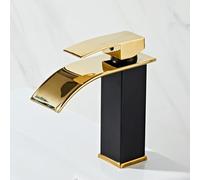 Black Bathroom Sink Faucet - Stainless Steel Waterfall Tap, Single Handle Mixer for Hot & Cold Water, Low-Profile Design for Modern Bathrooms