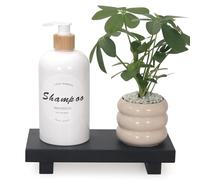 Black Bathroom Vanity Organizer Tray for Countertop Small Wooden Pedestal Stand Farmhouse Kitchen Sink Tray Decorative Hand Soap Dish Dispenser Holder Wood Risers Modern Bathroom Decor Accessories